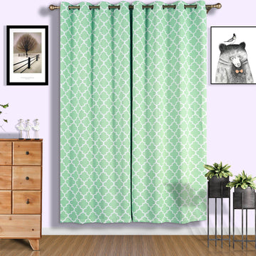 2 Pack | White/Mint Lattice Print Thermal Blackout Curtains With Chrome Grommet Window Treatment Panels - 52"x96"