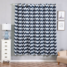 Thermal Blackout Curtains With Chrome Grommet In White & Navy Blue Chevron Design 52 Inch x 84 Inch Pack Of 2