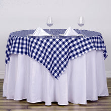 White & Navy Blue Square Buffalo Plaid Polyester Table Overlay 54 Inch
