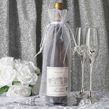 10 Pack White Organza Drawstring Party Favor Wine Gift Bags 6"x15"