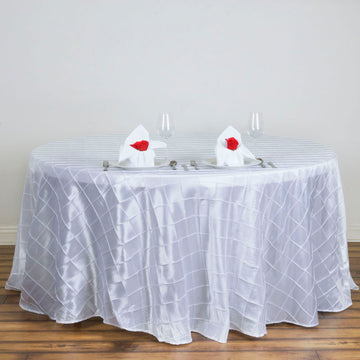 White Pintuck Round Seamless Tablecloth 120"