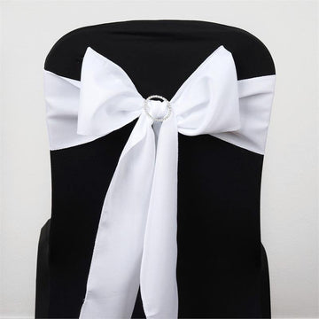 5 Pack White Polyester Chair Sashes 6"x108"