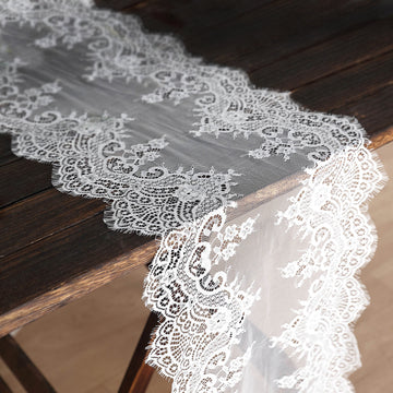 White Premium Lace Table Runner, Vintage Classy Rustic Runner Decor With Scalloped Frill Edges 15"x117"