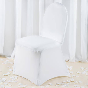 White Premium Spandex Stretch Fitted Banquet Chair Cover With Foot Pockets 220 GSM