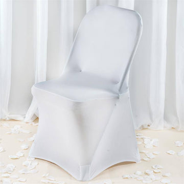 White Premium Spandex Stretch Fitted Folding Chair Cover With Foot Pockets 220 GSM