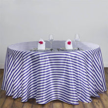 90" Satin Stripe Round Tablecloth - White/Purple#whtbkgd