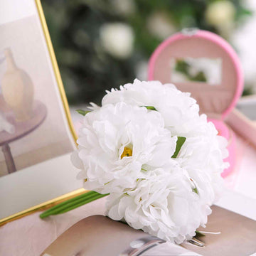11" White Real Touch Silk Peony Flower Bunch, Artificial  Bridal Bouquets