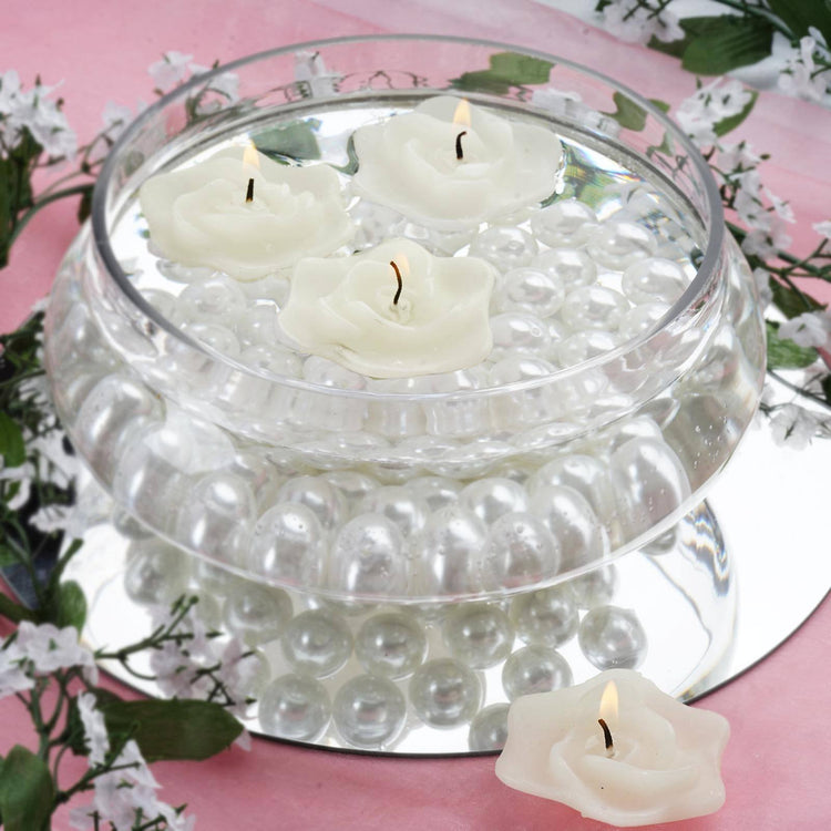4 Pack | 2.5inches White Rose Flower Floating Candles Wedding Vase Fillers