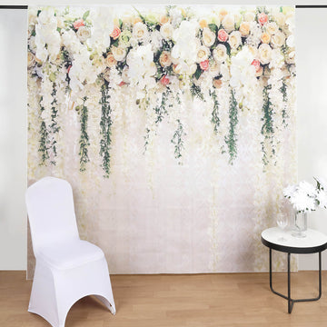 White Rose and Flowers Floral Print Vinyl Photography Backdrop 8ftx8ft
