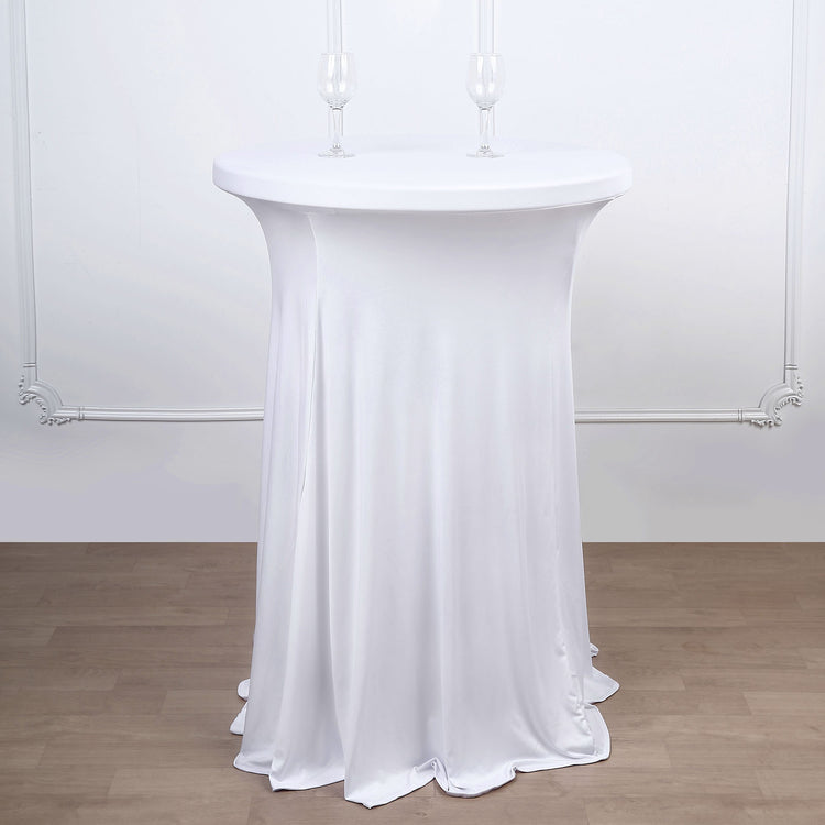 White Round Cocktail Table Cover In Heavy Duty Spandex 
