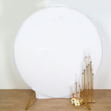 White Round Spandex Fit Wedding Backdrop Stand Cover 7.5ft