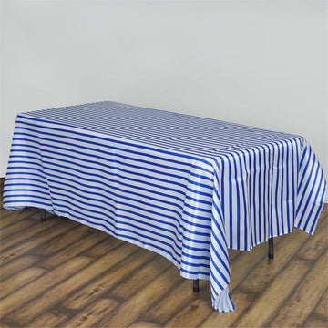 White/Royal Blue Seamless Stripe Satin Rectangle Tablecloth 90"x156"