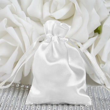 12 Pack White Satin Drawstring Wedding Party Favor Gift Bags 3"