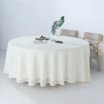White Seamless Linen Round Tablecloth, Slubby Textured Wrinkle Resistant Tablecloth 108"