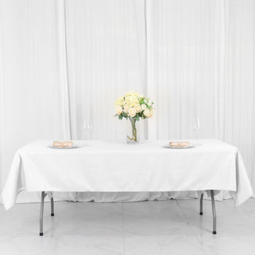 54"x96" White Seamless Polyester Linen Rectangle Tablecloth