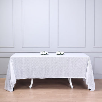 White Seamless Premium Sequin Rectangle Tablecloth 90"x132"