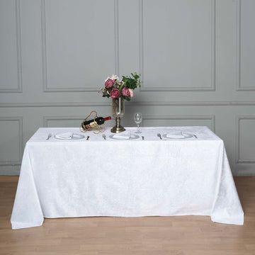 White Seamless Premium Velvet Rectangle Tablecloth, Reusable Linen 90"x132"