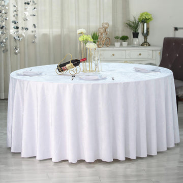 120" White Seamless Premium Velvet Round Tablecloth, Reusable Linen
