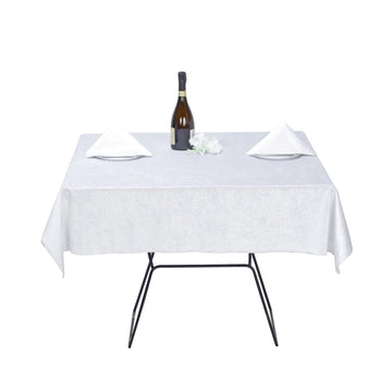 White Seamless Premium Velvet Square Tablecloth, Reusable Linen 54"x54"