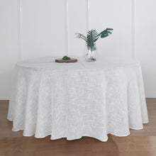 White Linen Wrinkle Resistant Round Tablecloth 120 Inch Slubby Textured 