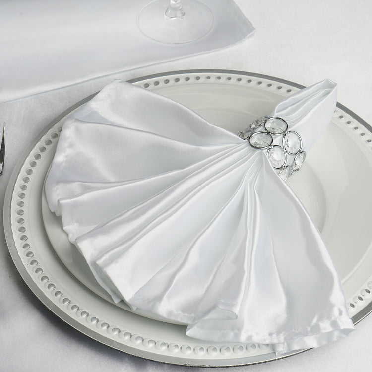 5 Pack | White Seamless Satin Cloth Dinner Napkins, Wrinkle Resistant