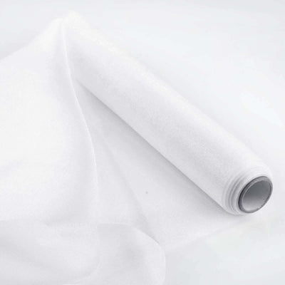 White sheer fabric roll on a plain white background