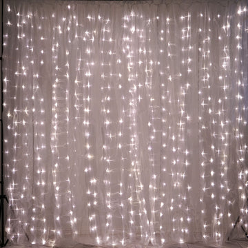 White Sheer Organza w/Warm LED Lights Photo Backdrop Curtain 20ftx10ft