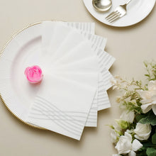 White and Silver Airlaid Disposable Linen Feel Napkins with Foil Wave Design 20 Pack