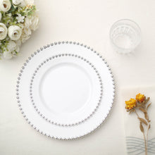 10 Pack | 8inch White / Silver Beaded Rim Plastic Dessert Appetizer Plates