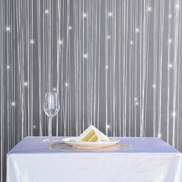 White/Silver Silk Tassel String Curtains, Decorative Room Divider Panels 3ftx8ft