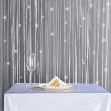 Silver & White Silk Room Divider Curtain Panel with Tassel String 3 Feet x 8 Feet