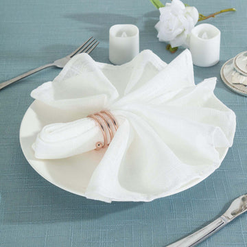 5 Pack White Slubby Textured Cloth Dinner Napkins, Wrinkle Resistant Linen 20"x20"