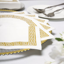 20 Pack White Airlaid Napkins with Gold Greek Key Design