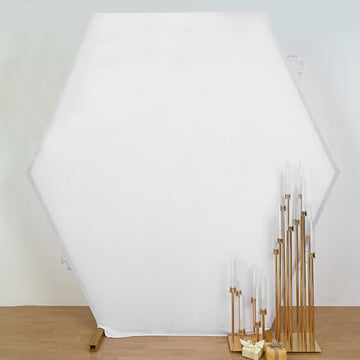 White 2-Sided Spandex Fit Hexagon Wedding Arch Backdrop Cover 8ftx7ft
