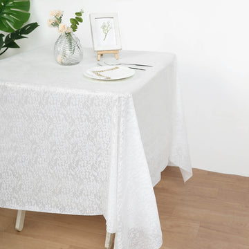 65" White Square Lace Design Waterproof Plastic Tablecloth, PVC Rectangle Disposable Table Cover