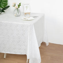 65 Inch White Square Disposable Tablecloth with Lace Print Embossed Design