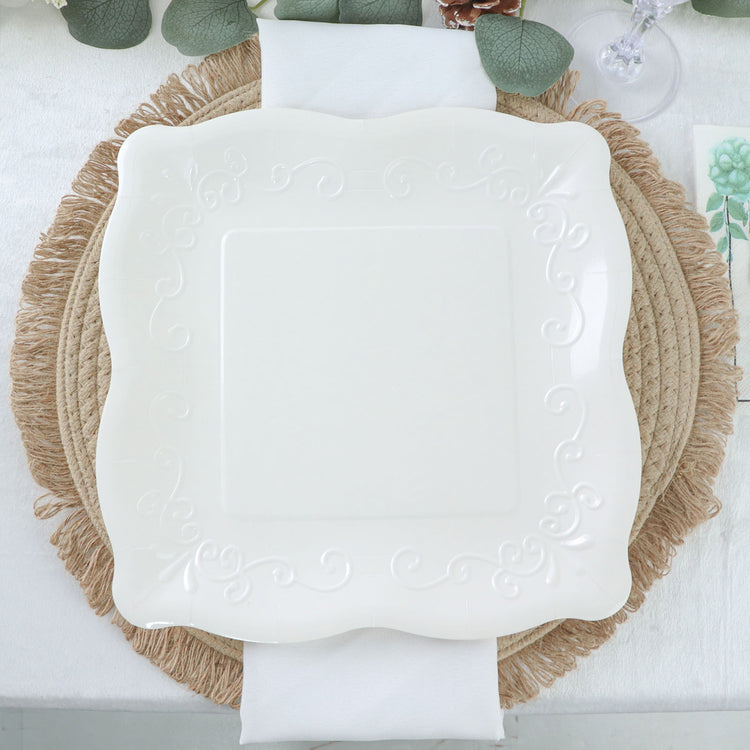 11 Inch White Dinner Plates With Scroll Design Edge