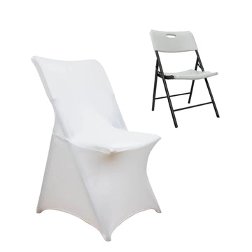 White Stretch Spandex Lifetime Folding Chair Cover, Fitted Chair Cover With Foot Pockets