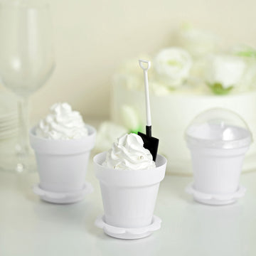 12 Pack White Succulent Planter Pots Ice Cream Dessert Cups With Clear Lids, Trays and Shovels 4"