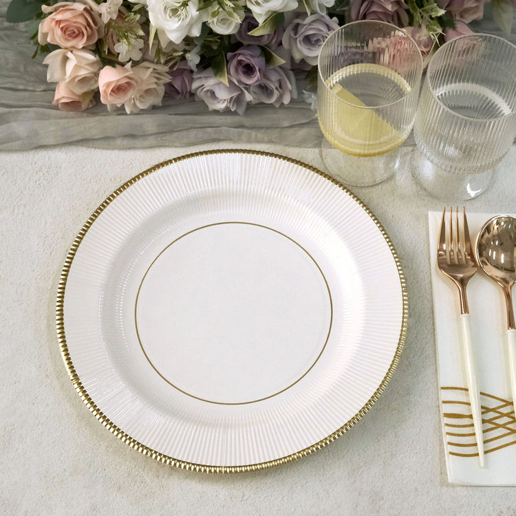 White Sunray Paper Plates With Gold Rim 10 Inch 25 Pack