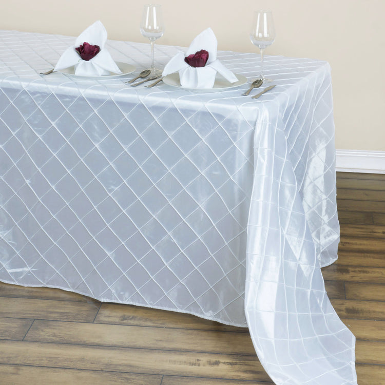 Taffeta Pintuck 90 Inch x 132 Inch Rectangular Tablecloth In White