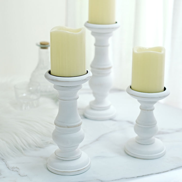 10 Inch 8 Inch 6 Inch White Wooden Pillar Candle Holder Set of 3 