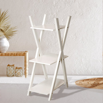 44" 3-Tier White Wooden Plant Stand, X-Frame Display Shelf Accent Rack