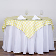 54 Inch Square Buffalo Plaid Polyester Table Overlay In White & Yellow Checkered Gingham 