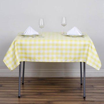 White/Yellow Seamless Buffalo Plaid Square Tablecloth, Checkered Gingham Polyester Tablecloth 54"x54"