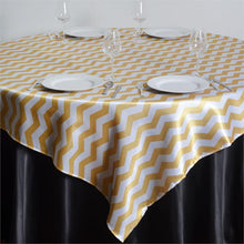 White And Champagne Chevron Square Table Overlay 72 Inch x 72 Inch
