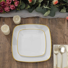 10 Pack White Square Plates With Gold Rim
