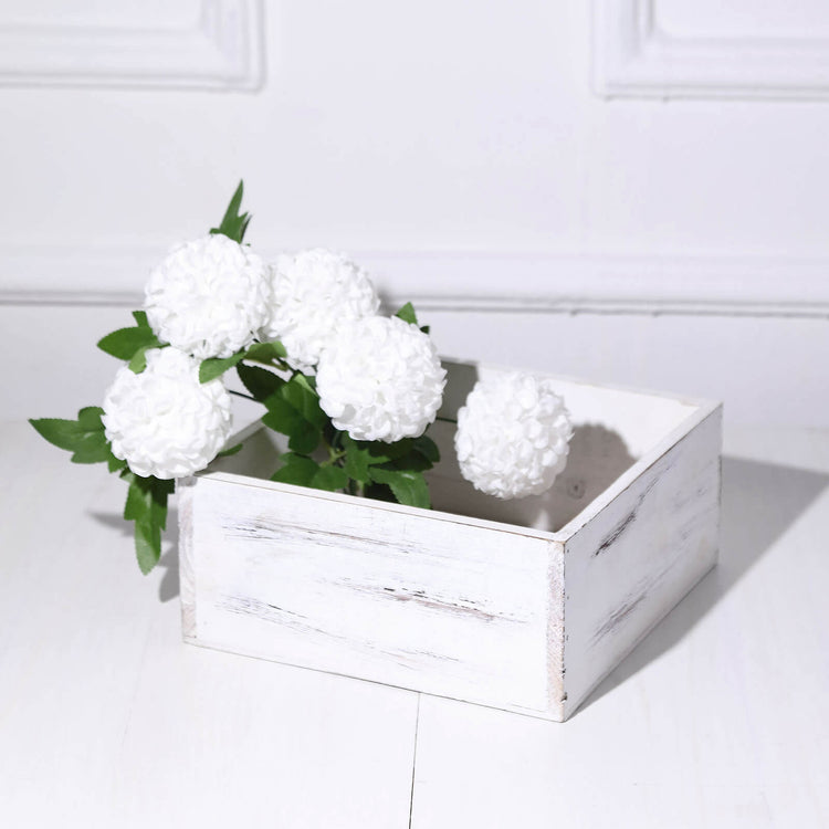 2 Pack 9 Inch Square Whitewash Wood Planter Box Set with Plastic Liners