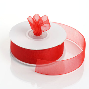 Red Organza Ribbon With Mono Edge 25 Yard 7/8"