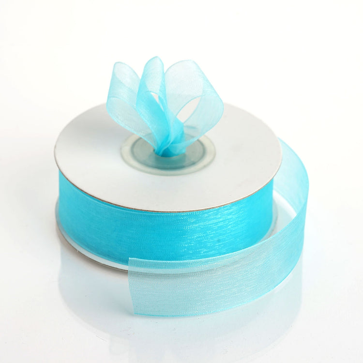 Turquoise Organza 7 By 8 Inch 25 Yard Ribbon With Mono Edge#whtbkgd